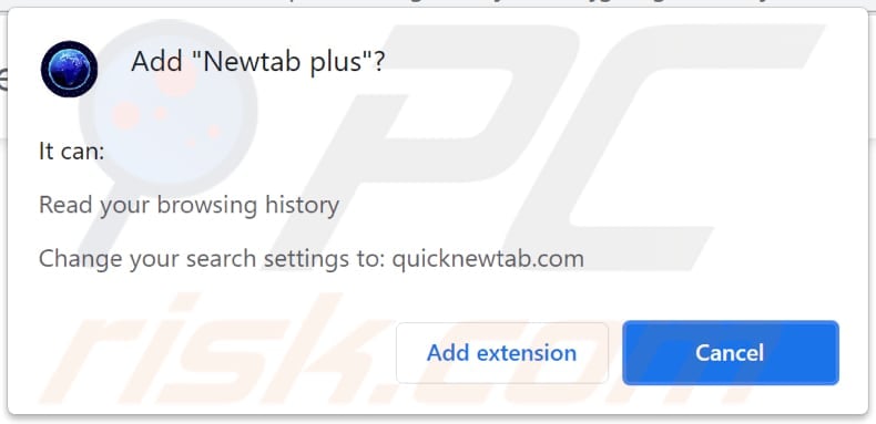 newtab plus browser hijacker notification