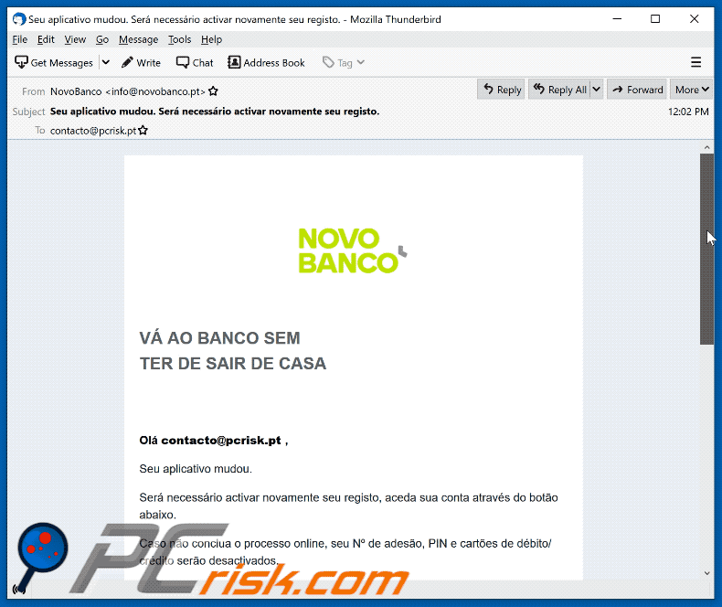 Novo Banco scam email appearance (GIF)