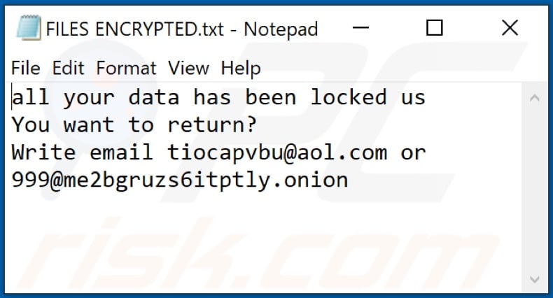 OFF ransomware text file (FILES ENCRYPTED.txt)
