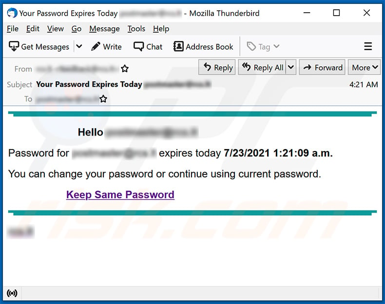 Password expiration-themed spam email (2021-07-23)