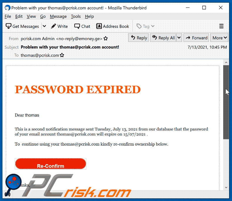 Password expiration-themed spam email (2021-07-14)