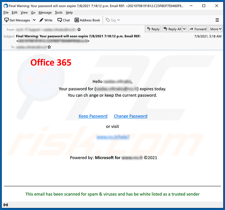 Password expiration-themed spam email (2021-07-12)