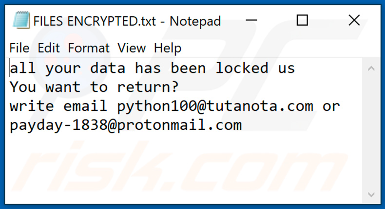 Pause ransomware text file (FILES ENCRYPTED.txt)