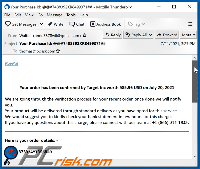 PayPal email phishing scam appearance (GIF)