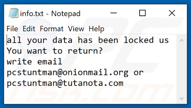 PcS ransomware text file (info.txt)