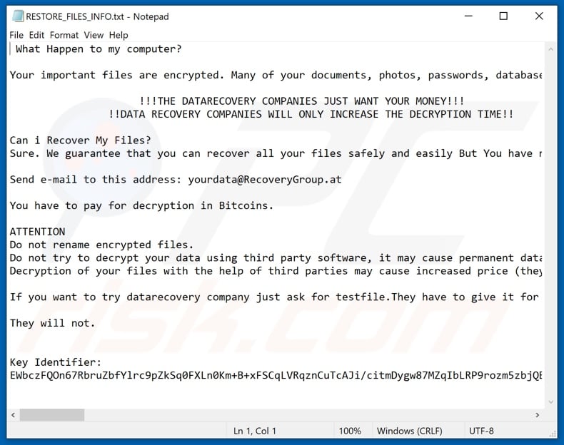Queclink ransomware text file (RESTORE_FILES_INFO.txt)