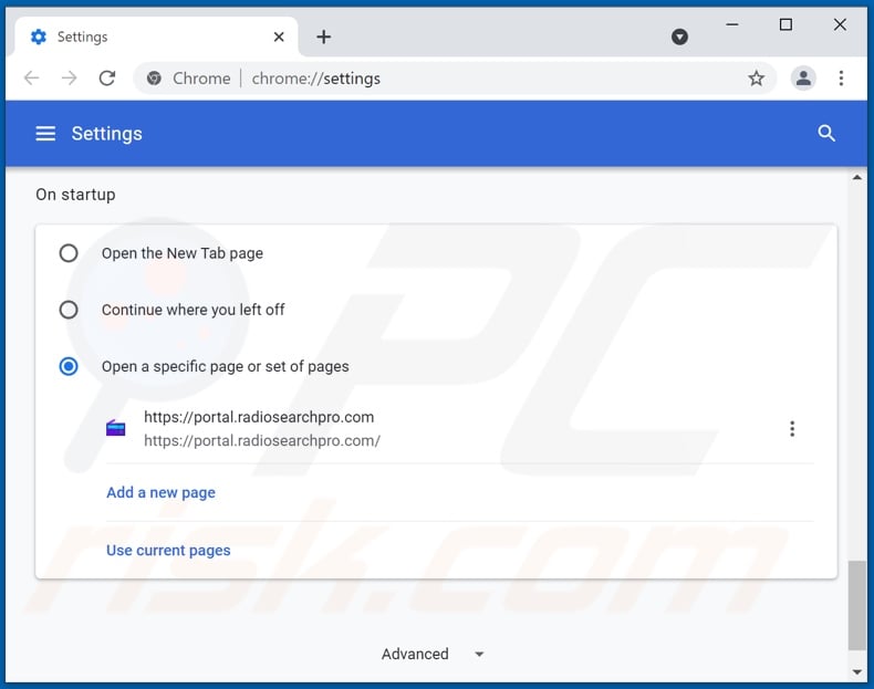 Removing radiosearchpro.com from Google Chrome homepage