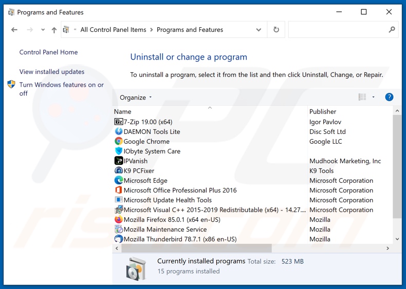 InstaQuick adware uninstall via Control Panel