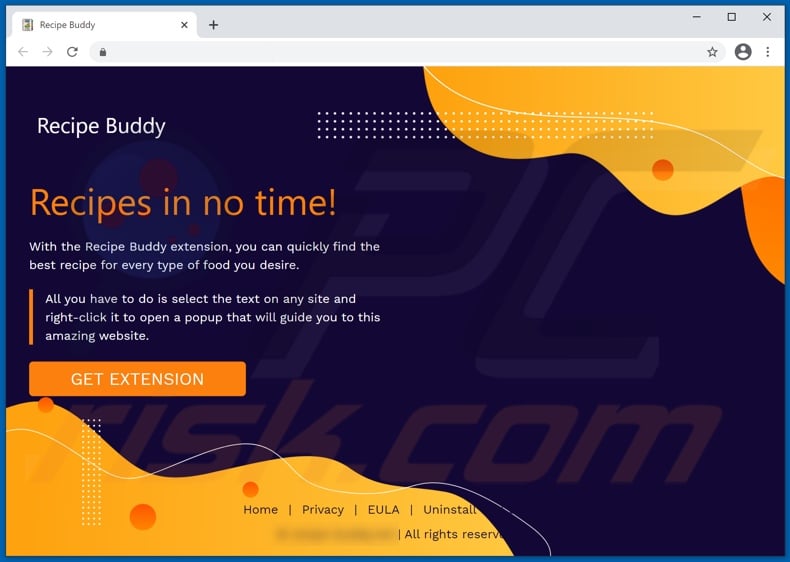 Recipe Buddy adware promoting website