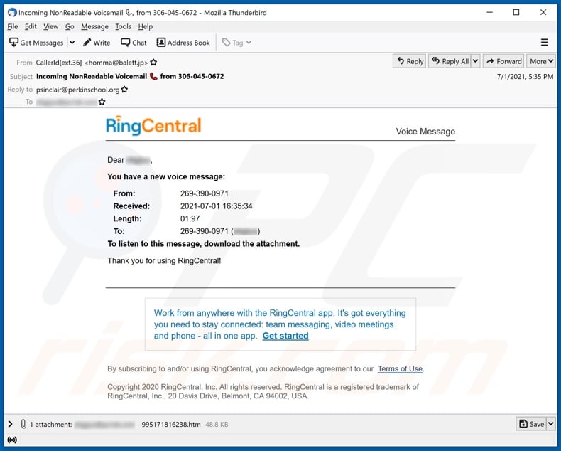 RingCentral email spam campaign