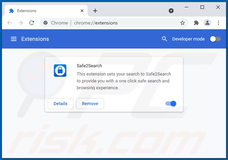 Removing search.safe2search.com related Google Chrome extensions
