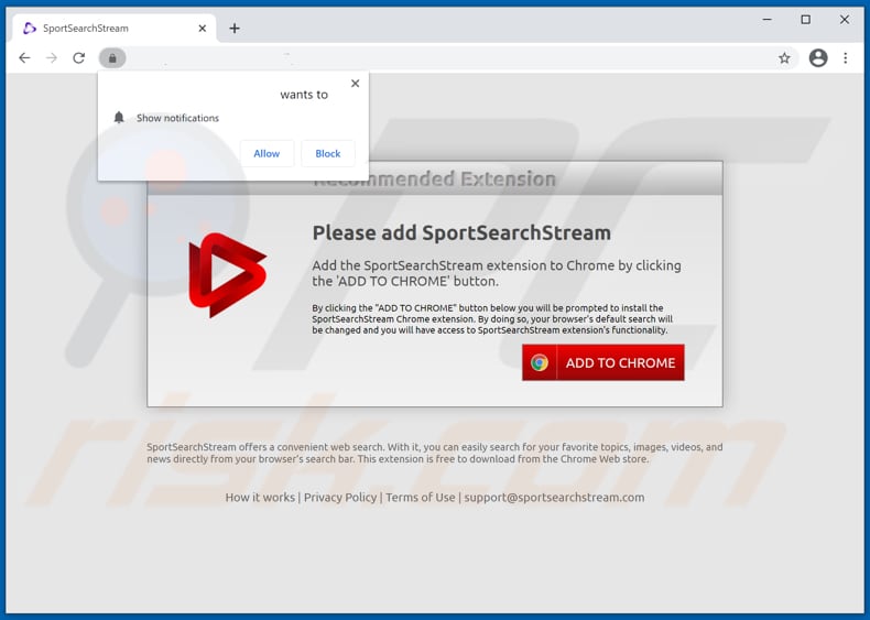 Website used to promote SportSearchStream browser hijacker