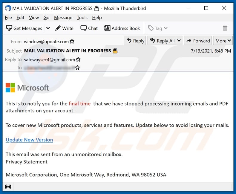 Stopped processing incoming emails and PDF attachments phishing campaign