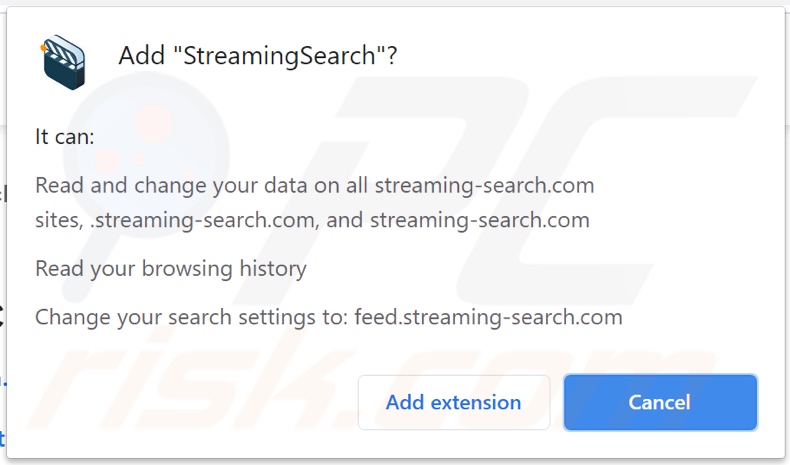 StreamingSearch browser hijacker asking for permissions