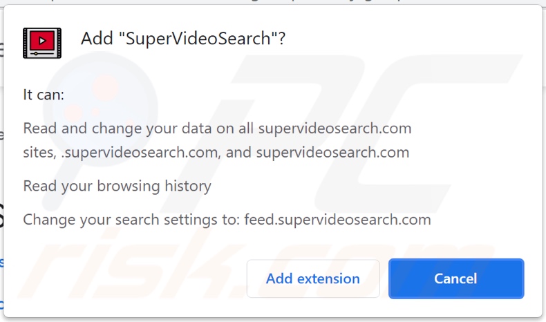 SuperVideoSearch browser hijacker asking for permissions