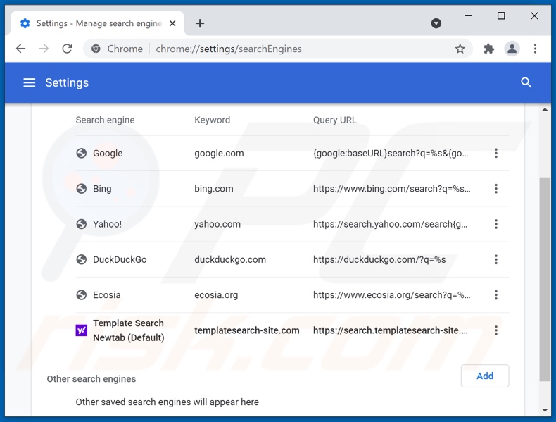 Removing templatesearch-site.com from Google Chrome default search engine