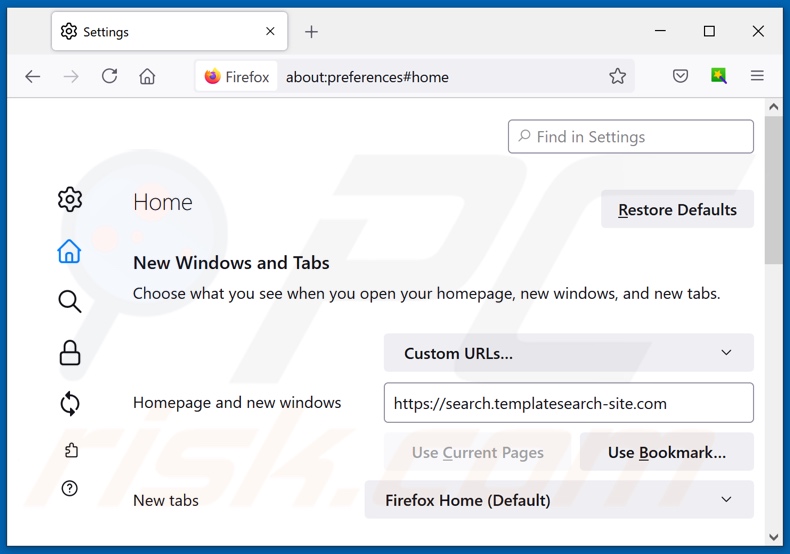 Removing templatesearch-site.com from Mozilla Firefox homepage