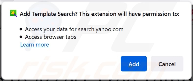 Template Search browser hijacker asking for permissions (Firefox)