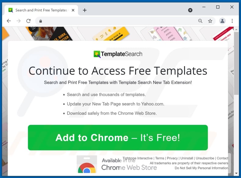 Website used to promote Template Search browser hijacker
