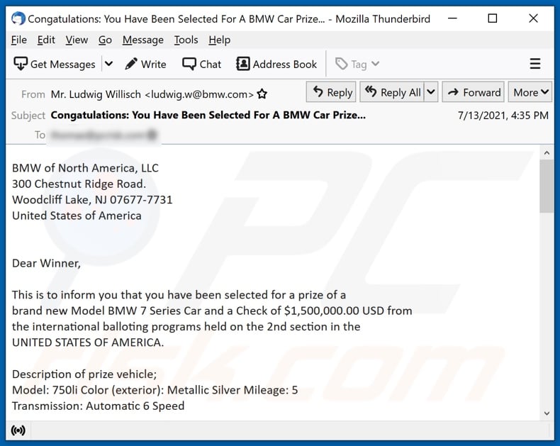 The BMW Lottery email spam campaign