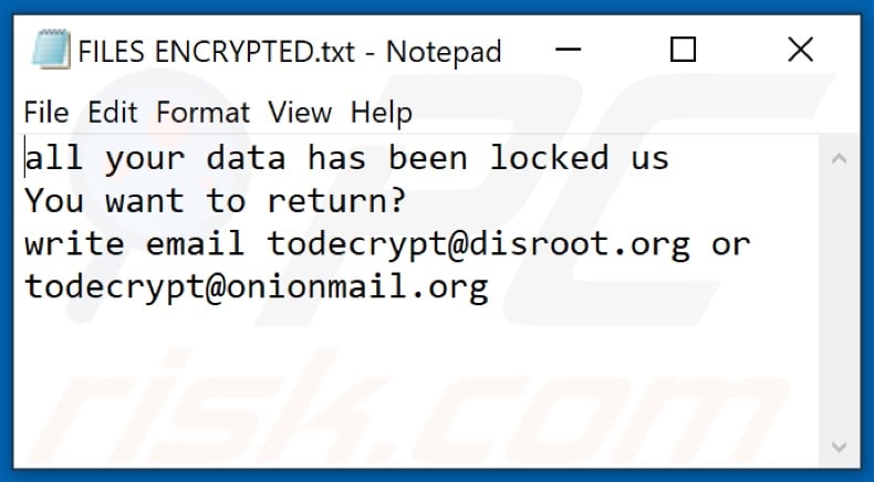 TOR ransomware text file (FILES ENCRYPTED.txt)