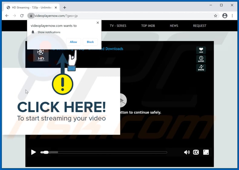 videoplayernow[.]com pop-up redirects