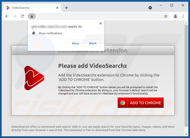 VideoSearchz browser hijacker promoting website