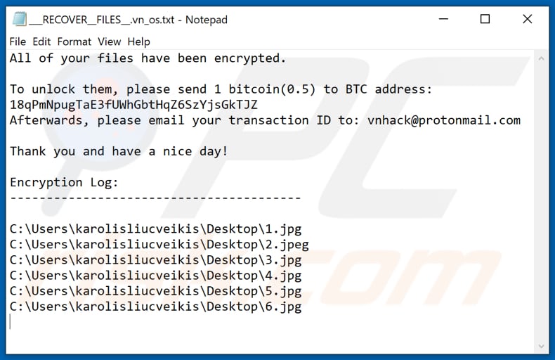 Vn_os ransomware text file (___RECOVER__FILES__.vn_os.txt)