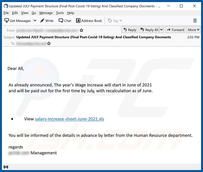 Wage Increase email spam campaign