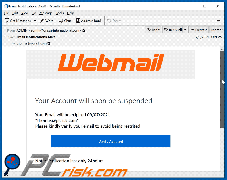 Webmail-themed spam email (2021-07-12)