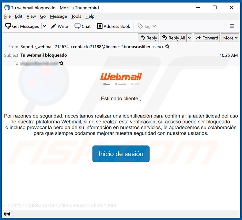 Spanish variant of Webmail-themed spam