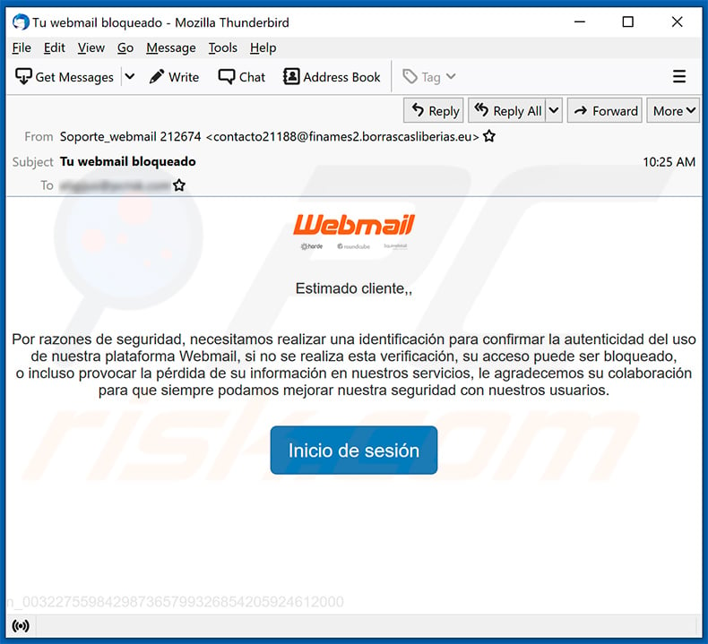 Spanish variant of Webmail-themed spam