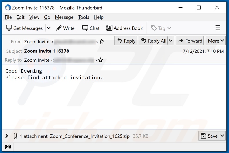 Zoom Conference Invitation scam email alternative variant