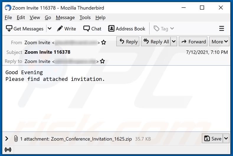 Zoom Conference Invitation scam email alternative variant