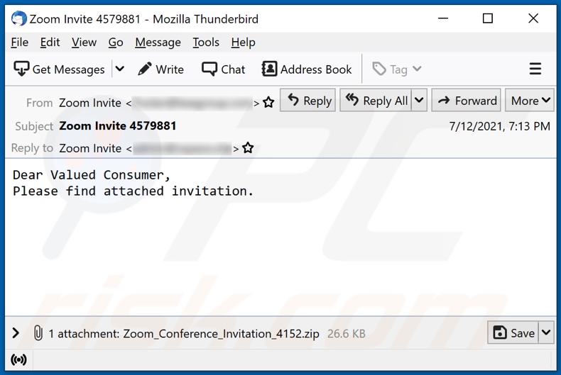 Zoom Conference Invitation malware-spreading email spam campaign