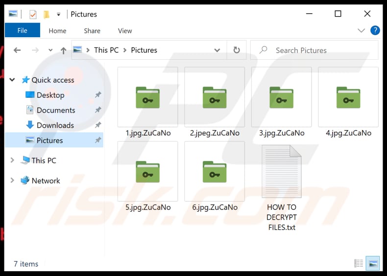 Files encrypted by ZuCaNo ransomware (.ZuCaNo extension)