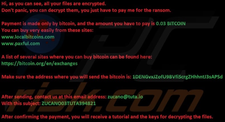 ZuCaNo ransomware wallpaper
