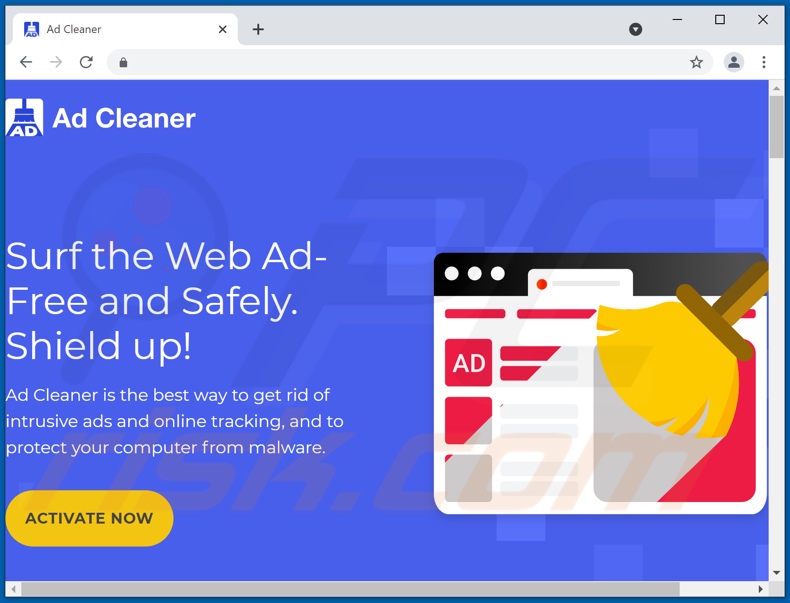 Ad Cleaner adware promoting website