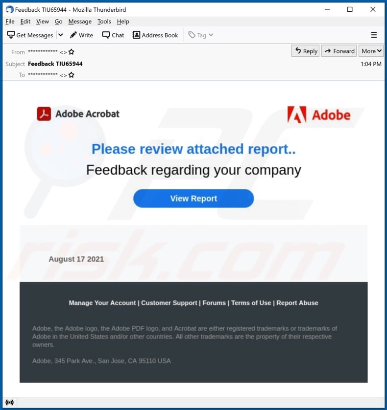 Adobe Acrobat malware-spreading email spam campaign
