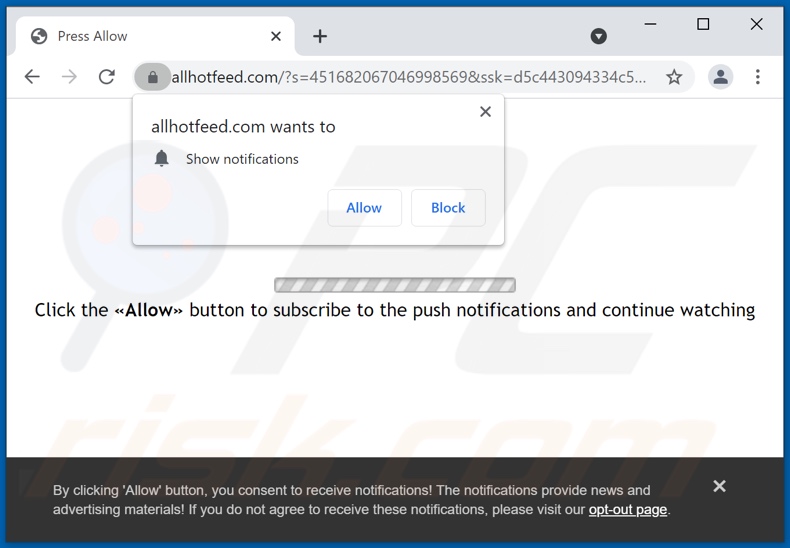 allhotfeed[.]com pop-up redirects