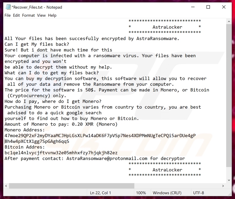 AstraLocker decrypt instructions (Recover_Files.txt)