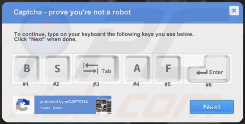 B, S, Tab, A, F, Enter malware-spreading CAPTCHA scam