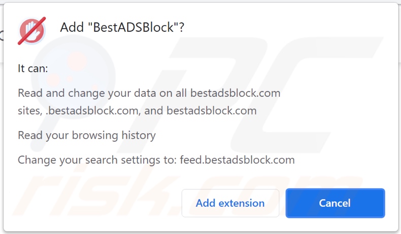 BestADSBlock browser hijacker asking for permissions