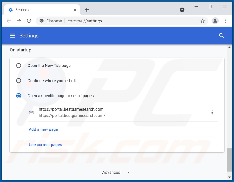 Removing bestgamesearch.com from Google Chrome homepage