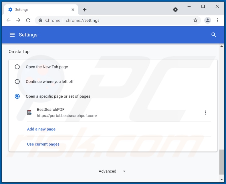Removing bestsearchpdf.com from Google Chrome homepage