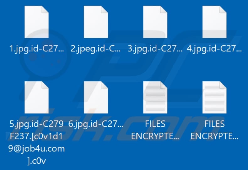 Files encrypted by C0v ransomware (.c0v extension)