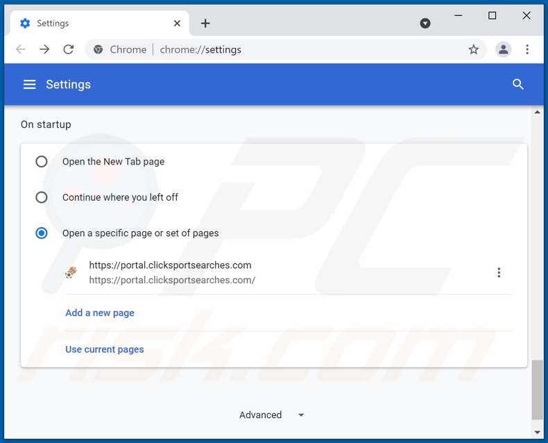 Removing clicksportsearches.com from Google Chrome homepage