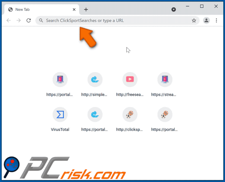 ClickSportSearches browser hijacker redirecting to nearbyme.io (GIF)