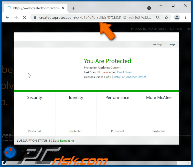 createdtoprotect[.]com website appearance (GIF)
