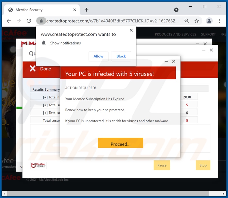 createdtoprotect[.]com pop-up redirects